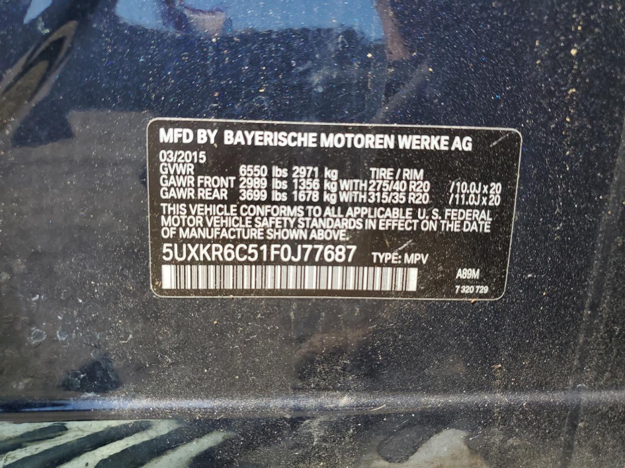 5UXKR6C51F0J77687 2015 BMW X5 xDrive50I