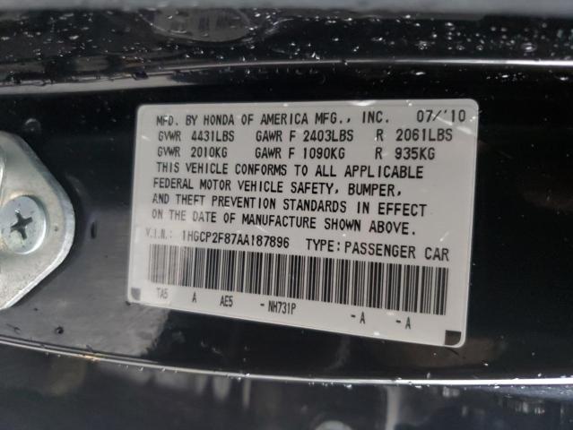 2010 Honda Accord Exl VIN: 1HGCP2F87AA187896 Lot: 55376824