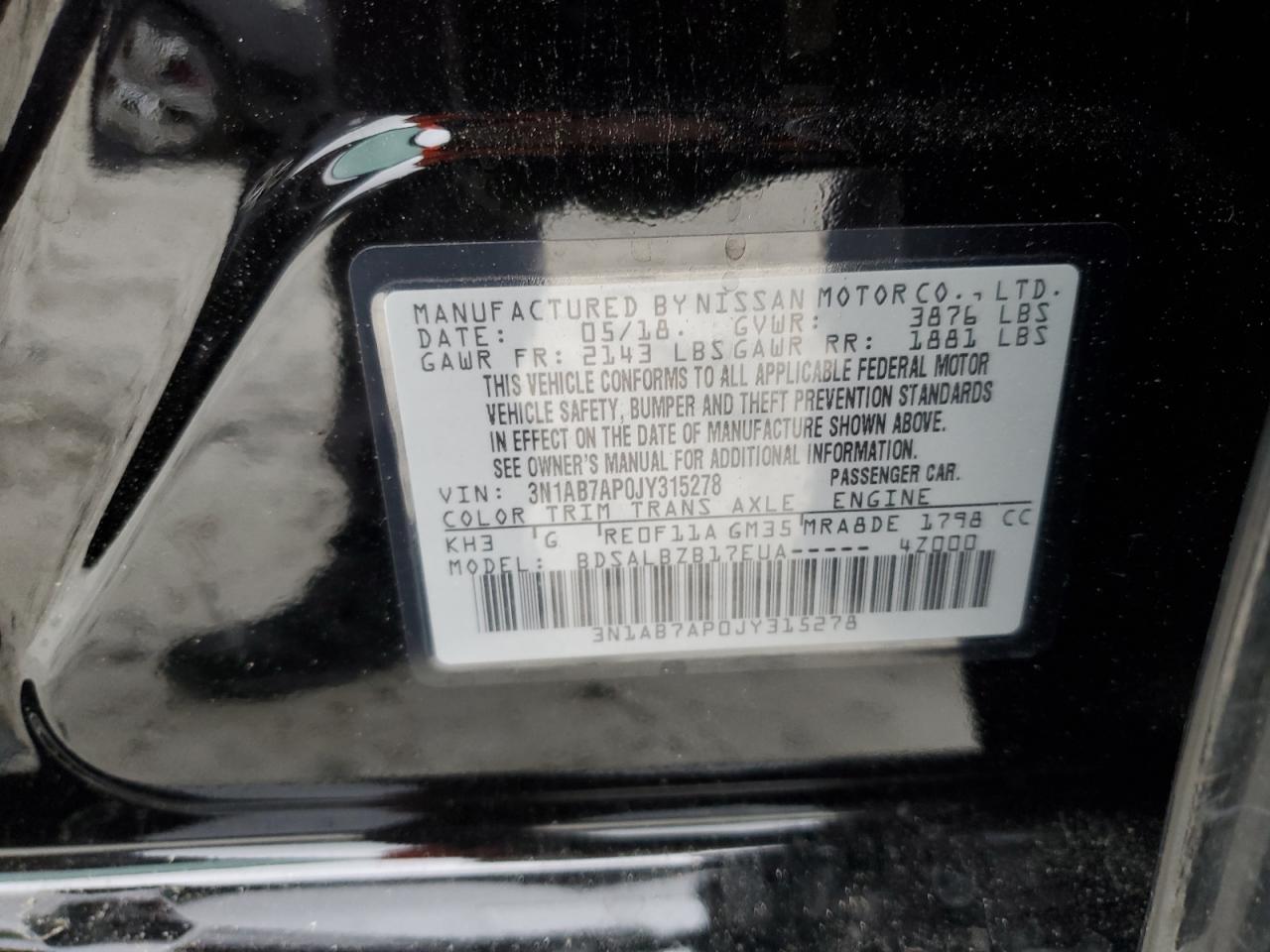 3N1AB7AP0JY315278 2018 Nissan Sentra S