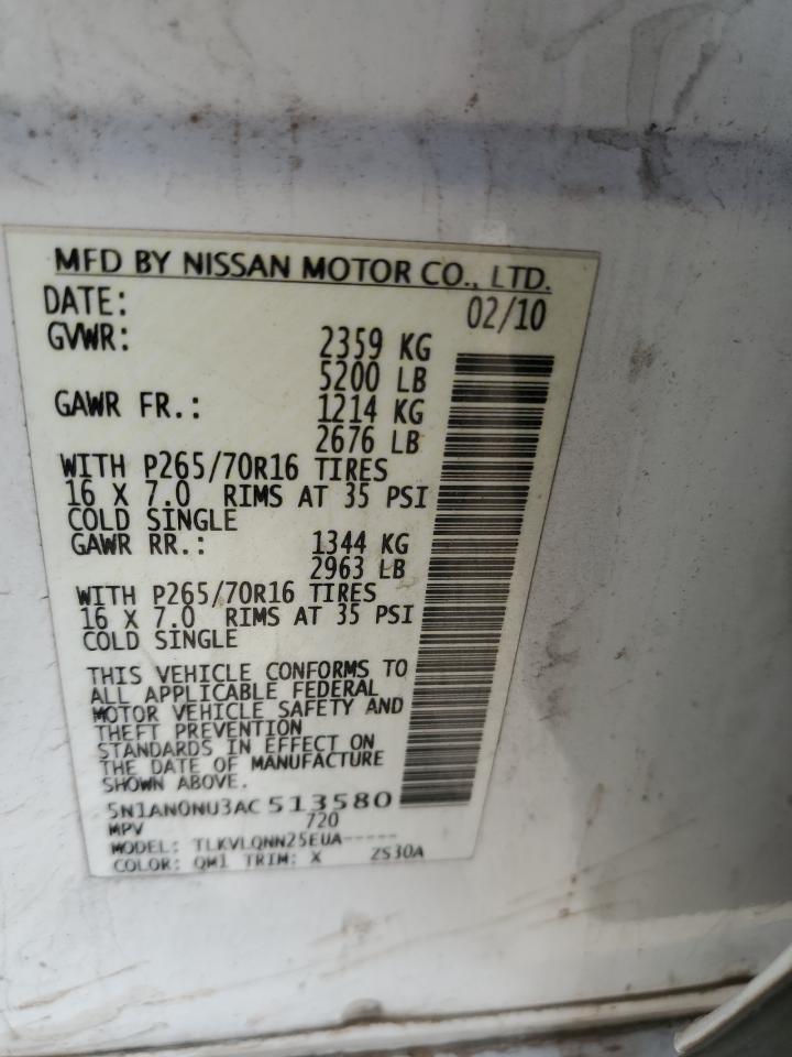 5N1AN0NU3AC513580 2010 Nissan Xterra Off Road