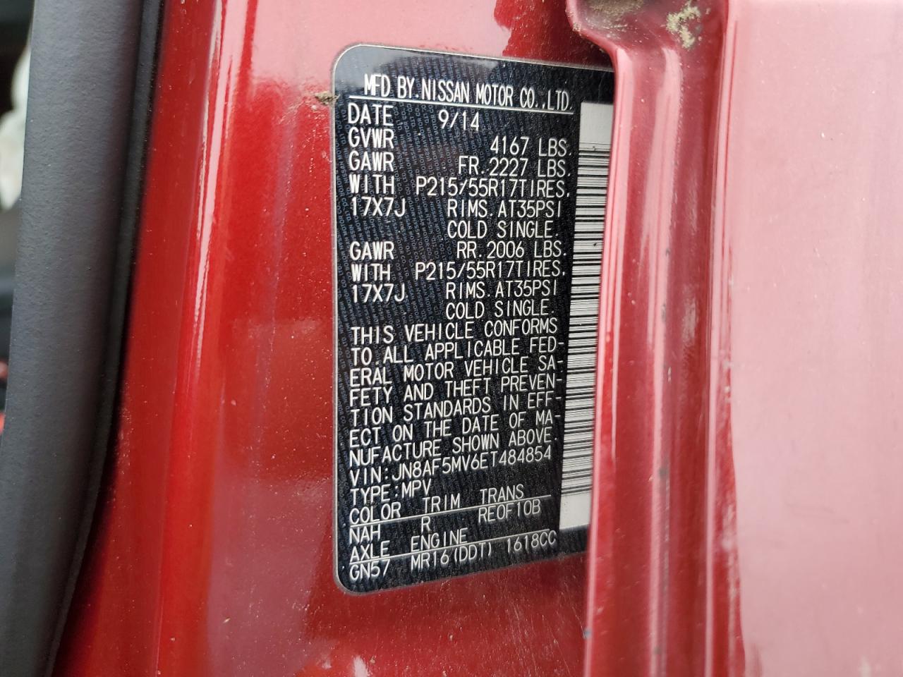 JN8AF5MV6ET484854 2014 Nissan Juke S