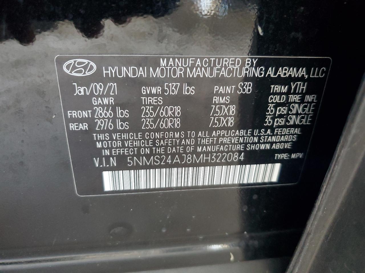 5NMS24AJ8MH322084 2021 Hyundai Santa Fe Sel