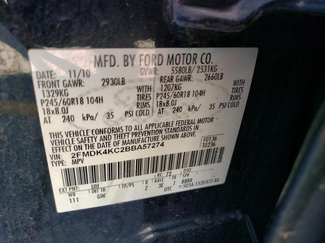 2FMDK4KC2BBA57274 2011 Ford Edge Limited