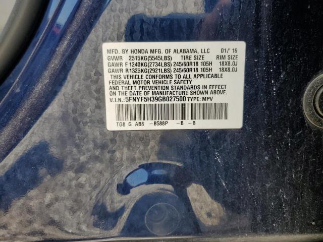2016 Honda Pilot Ex VIN: 5FNYF5H39GB027500 Lot: 56815614