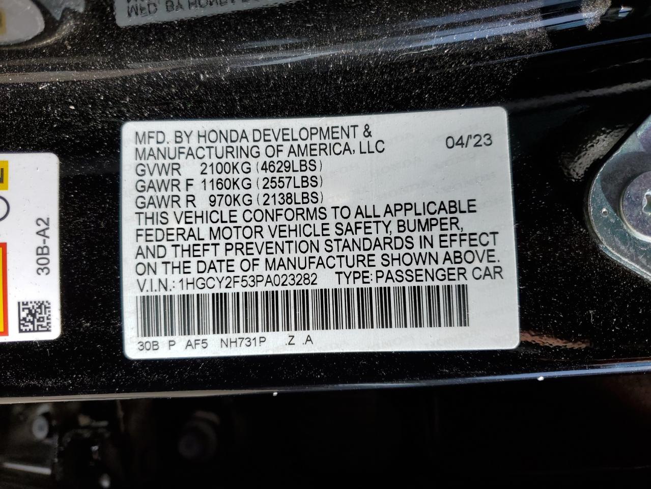 1HGCY2F53PA023282 2023 Honda Accord Hybrid Sport