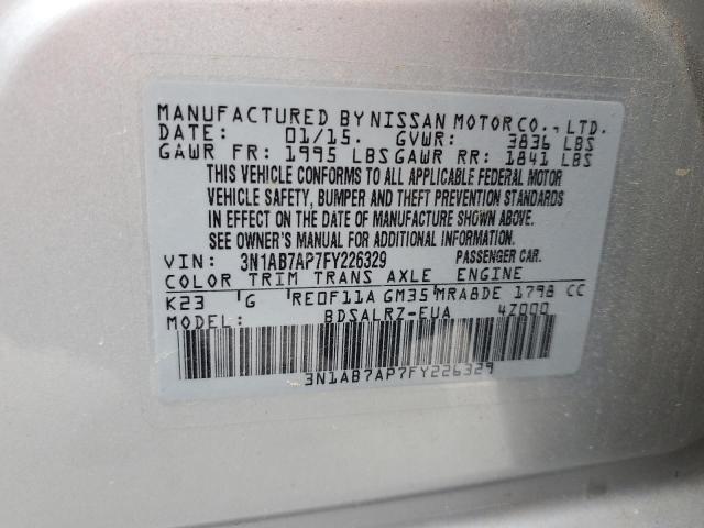 2015 Nissan Sentra S VIN: 3N1AB7AP7FY226329 Lot: 55955124