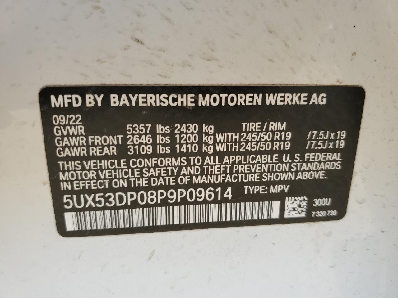 5UX53DP08P9P09614 2023 BMW X3 xDrive30I