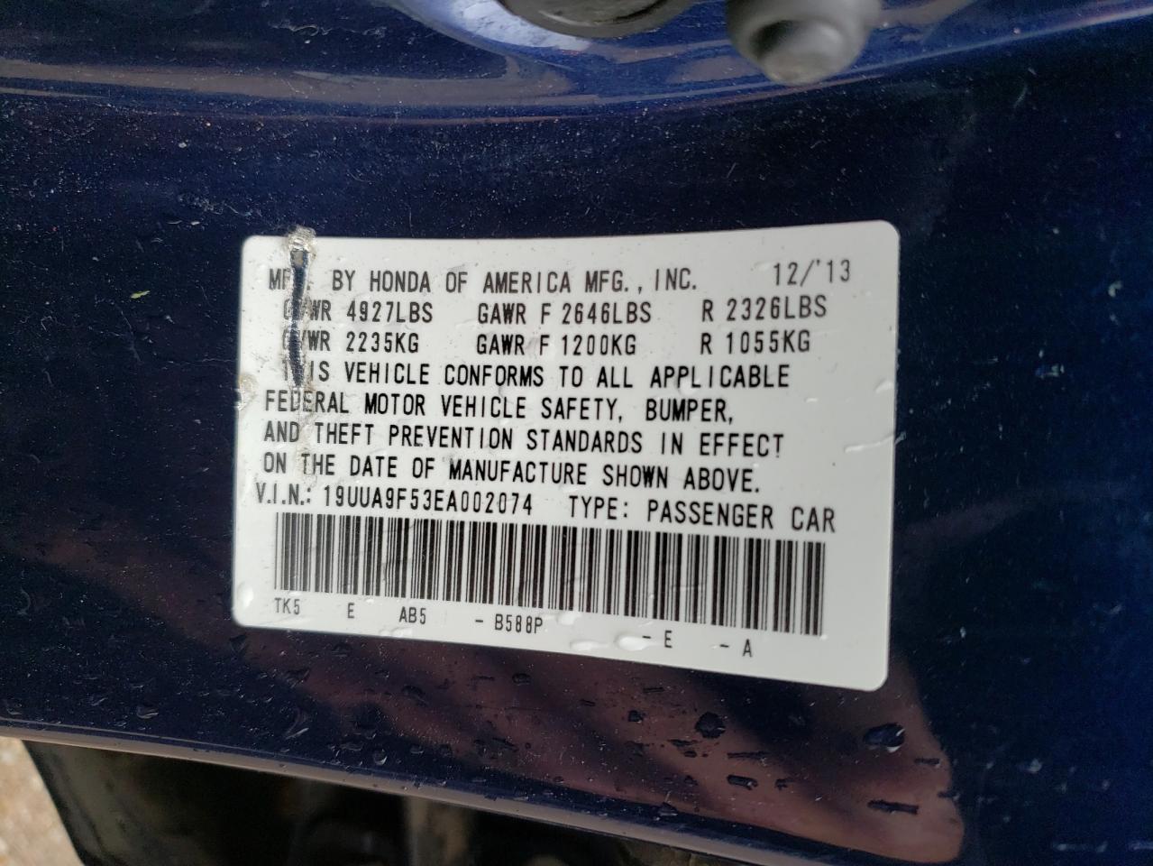 19UUA9F53EA002074 2014 Acura Tl Tech