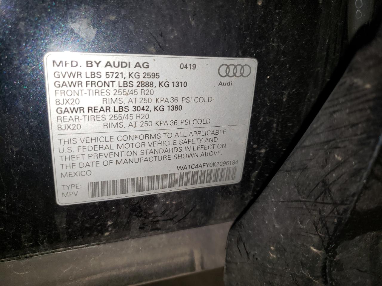 WA1C4AFY0K2096184 2019 Audi Sq5 Prestige