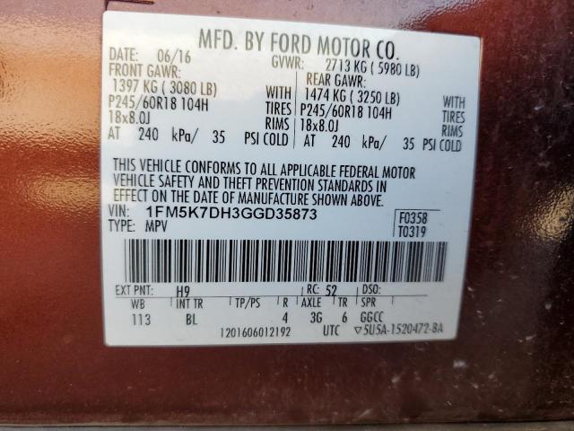 2016 Ford Explorer Xlt VIN: 1FM5K7DH3GGD35873 Lot: 55102284