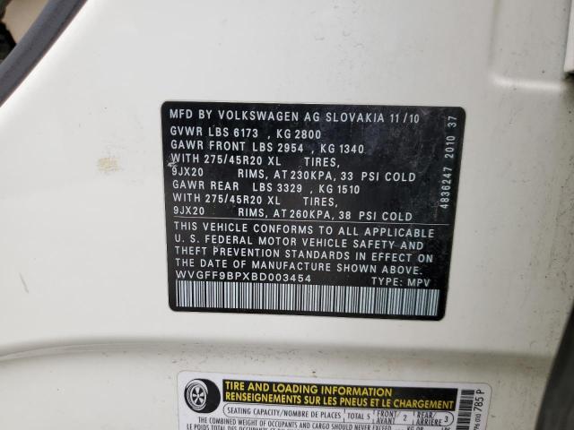 2011 Volkswagen Touareg V6 VIN: WVGFF9BPXBD003454 Lot: 54692204