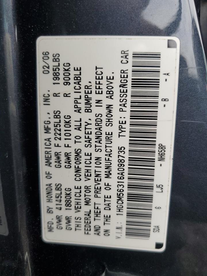 1HGCM56316A098735 2006 Honda Accord Se