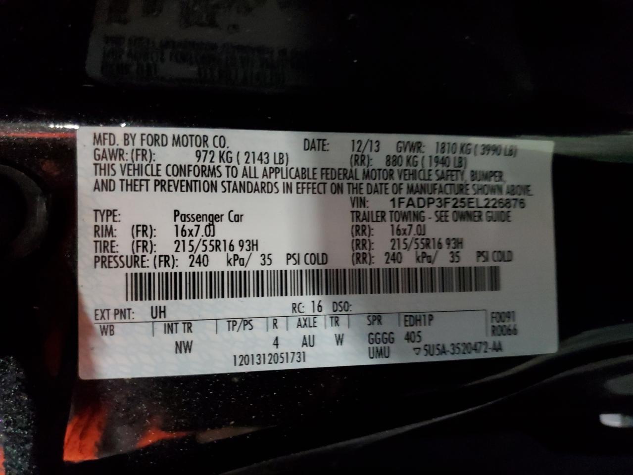 1FADP3F25EL226876 2014 Ford Focus Se