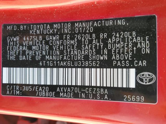 2020 Toyota Camry Se VIN: 4T1G11AK6LU338562 Lot: 55385424