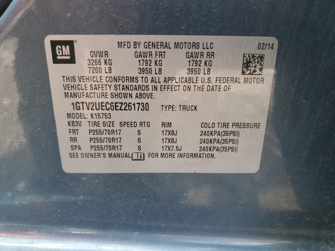 1GTV2UEC6EZ261730 2014 GMC Sierra K1500 Sle