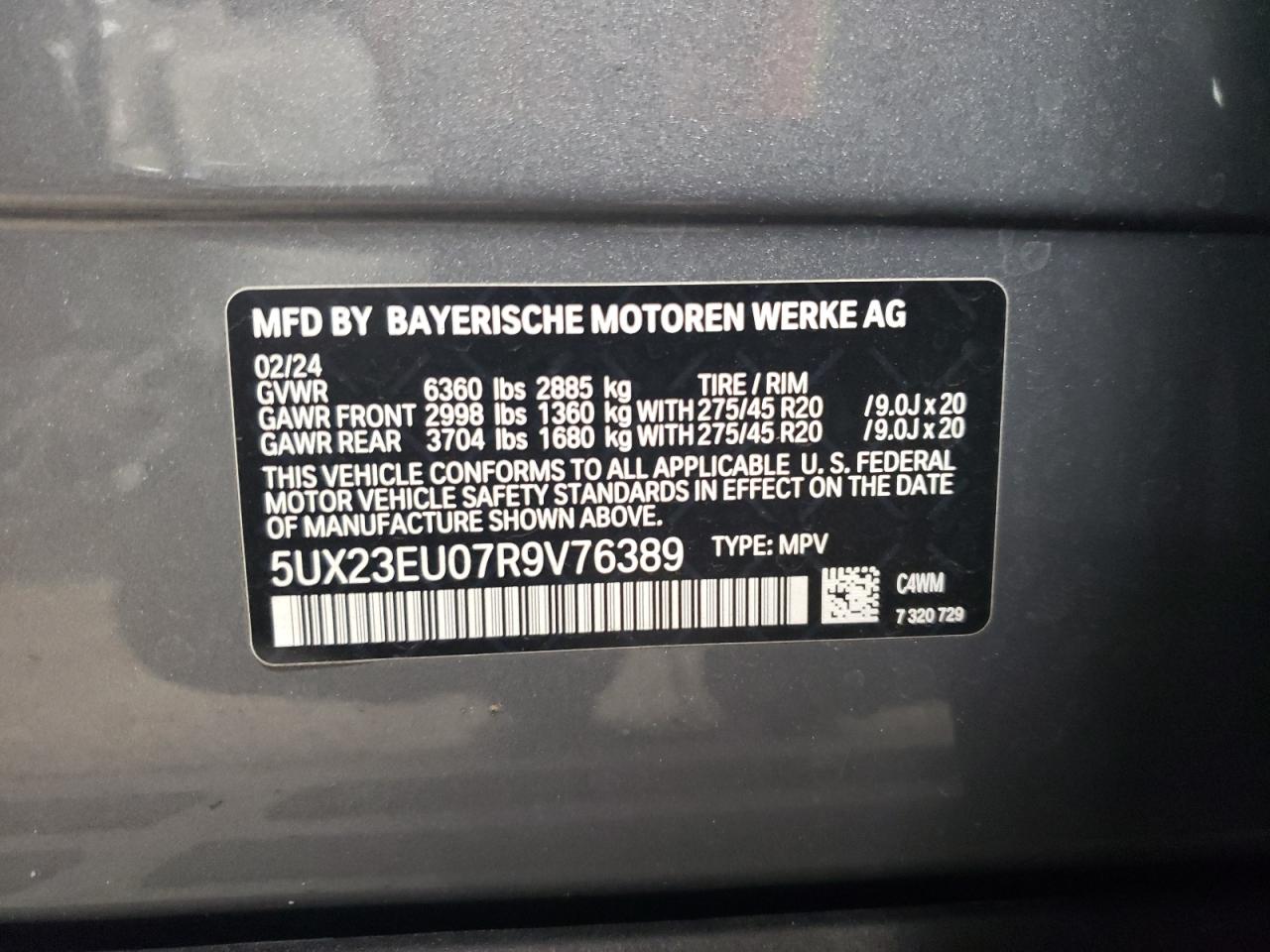 5UX23EU07R9V76389 2024 BMW X5 xDrive40I