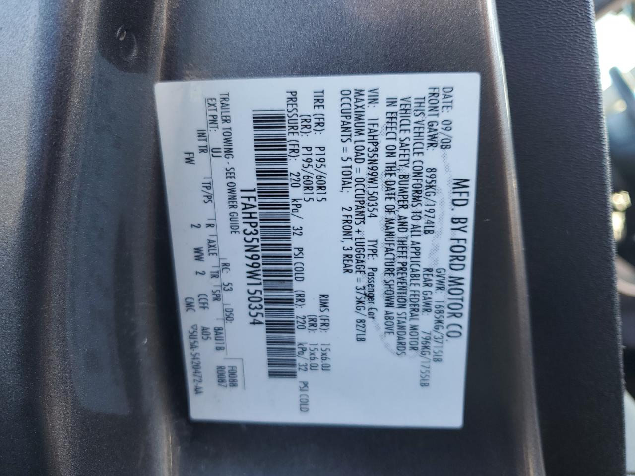 1FAHP35N99W150354 2009 Ford Focus Se