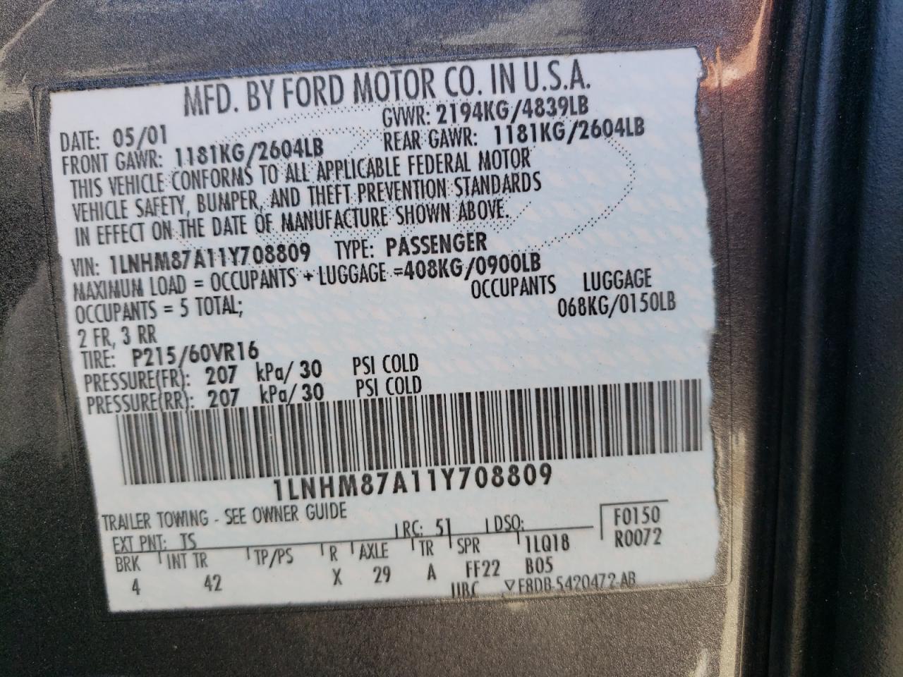 1LNHM87A11Y708809 2001 Lincoln Ls