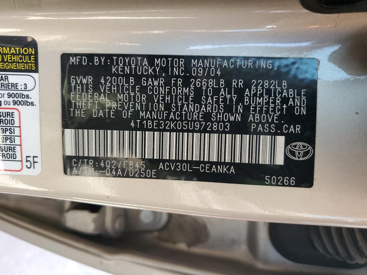 4T1BE32K05U972803 2005 Toyota Camry Le