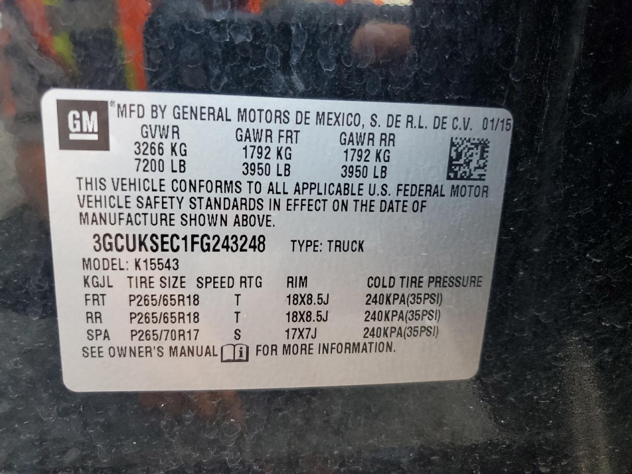 3GCUKSEC1FG243248 2015 Chevrolet Silverado K1500 Ltz