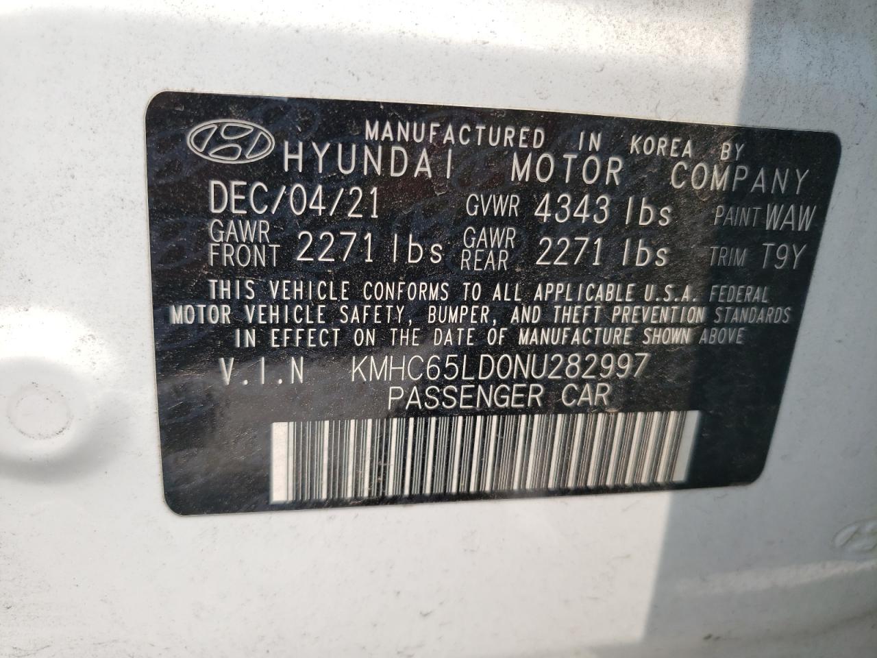 KMHC65LD0NU282997 2022 Hyundai Ioniq Se