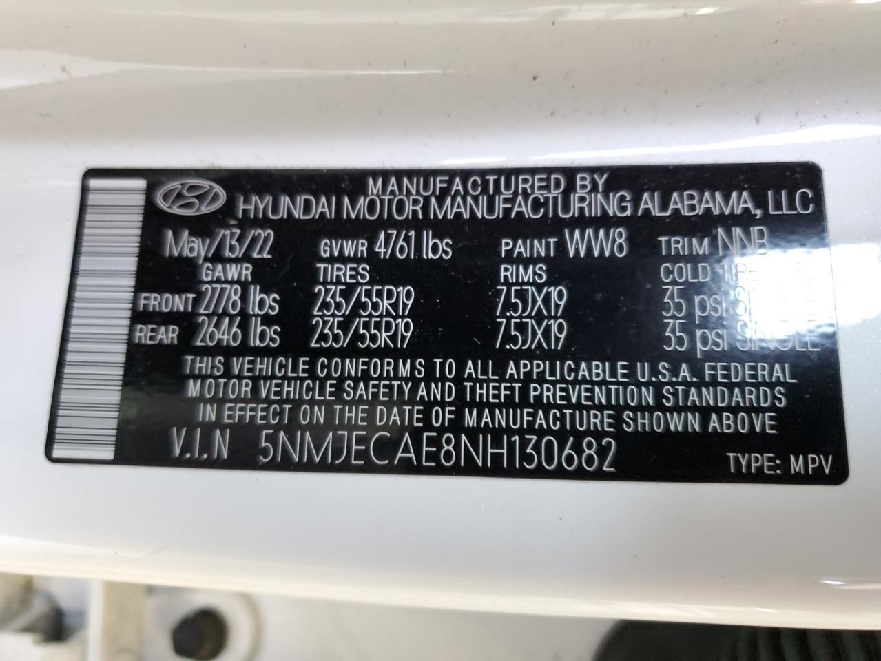 5NMJECAE8NH130682 2022 Hyundai Tucson Limited