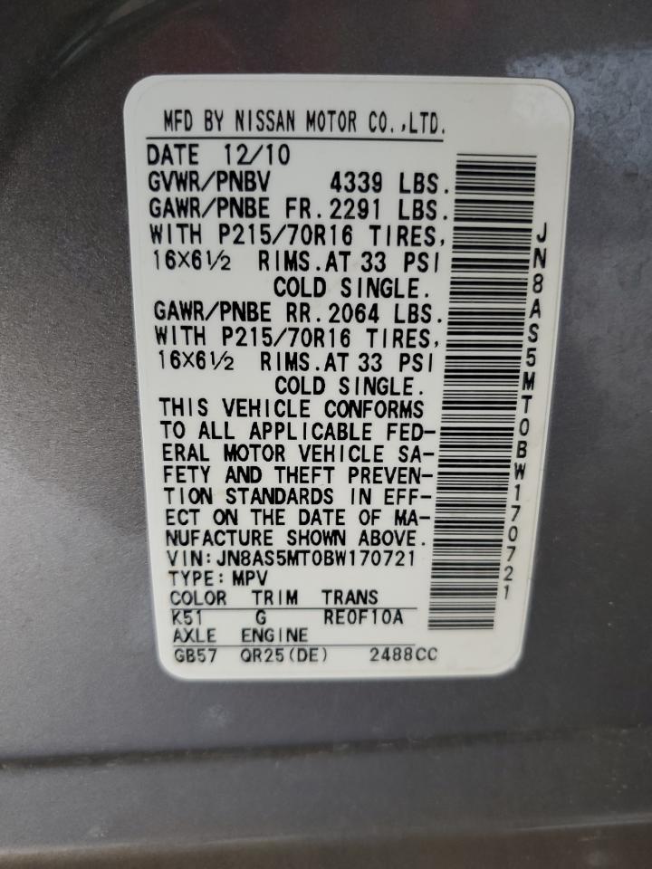 JN8AS5MT0BW170721 2011 Nissan Rogue S