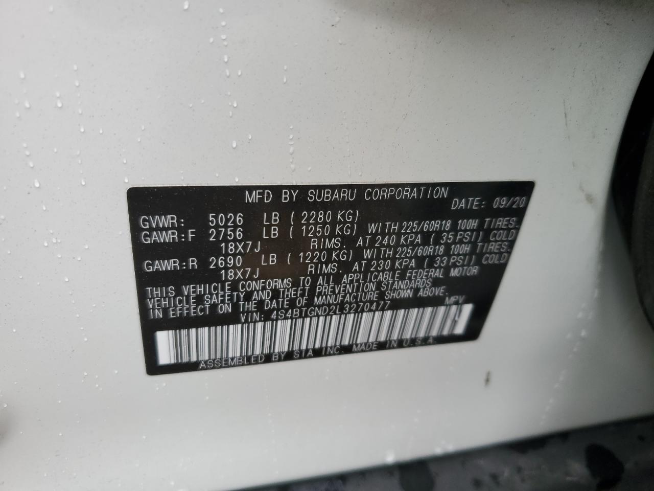 4S4BTGND2L3270477 2020 Subaru Outback Limited Xt