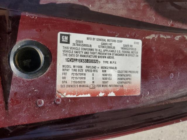 2003 GMC Safari Xt VIN: 1GKDM19X53B500325 Lot: 55891984