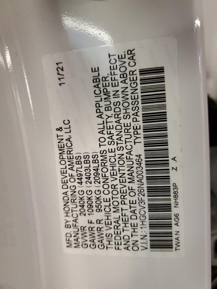 1HGCV3F26NA003464 2022 Honda Accord Hybrid Sport