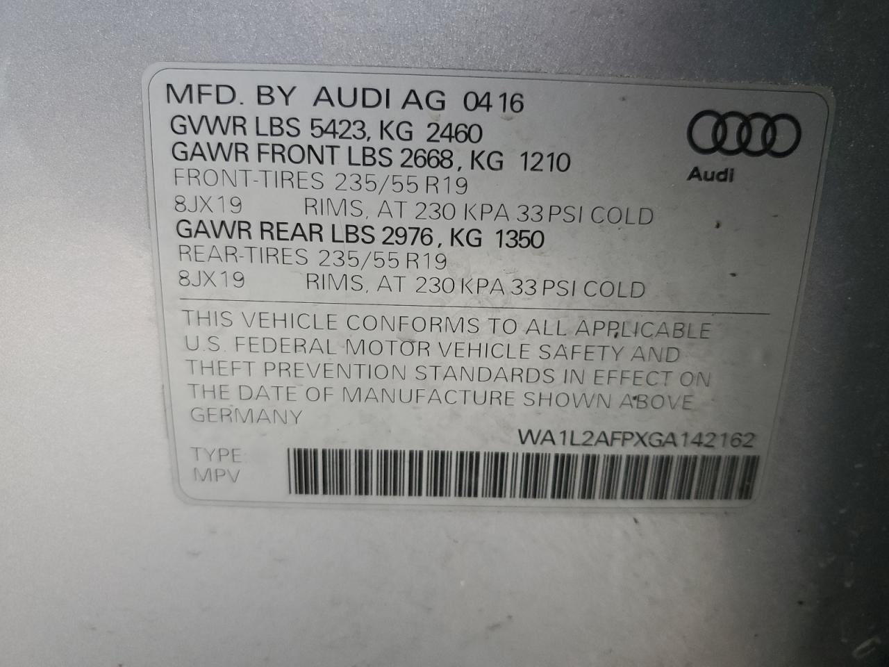 WA1L2AFPXGA142162 2016 Audi Q5 Premium Plus