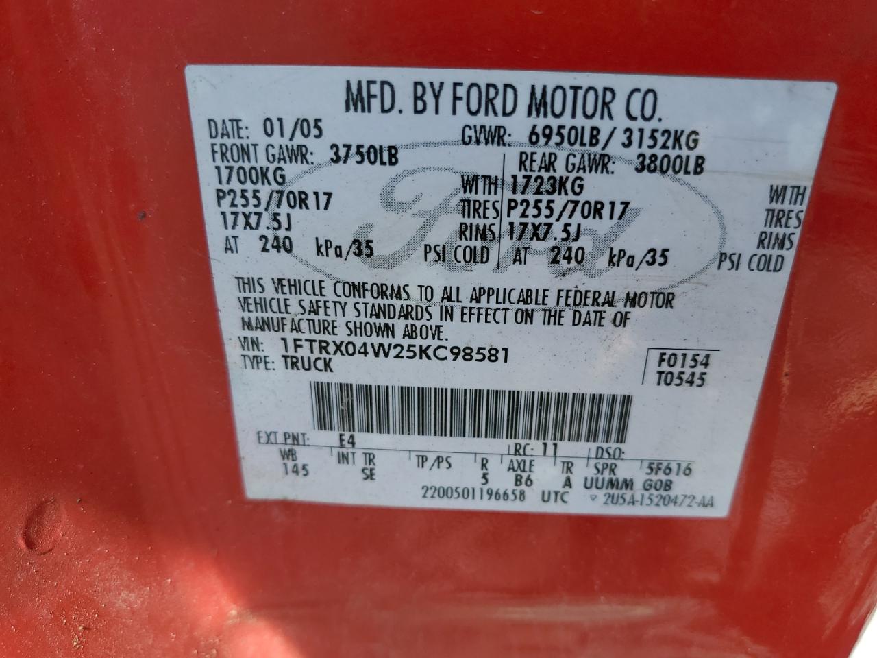 1FTRX04W25KC98581 2005 Ford F150