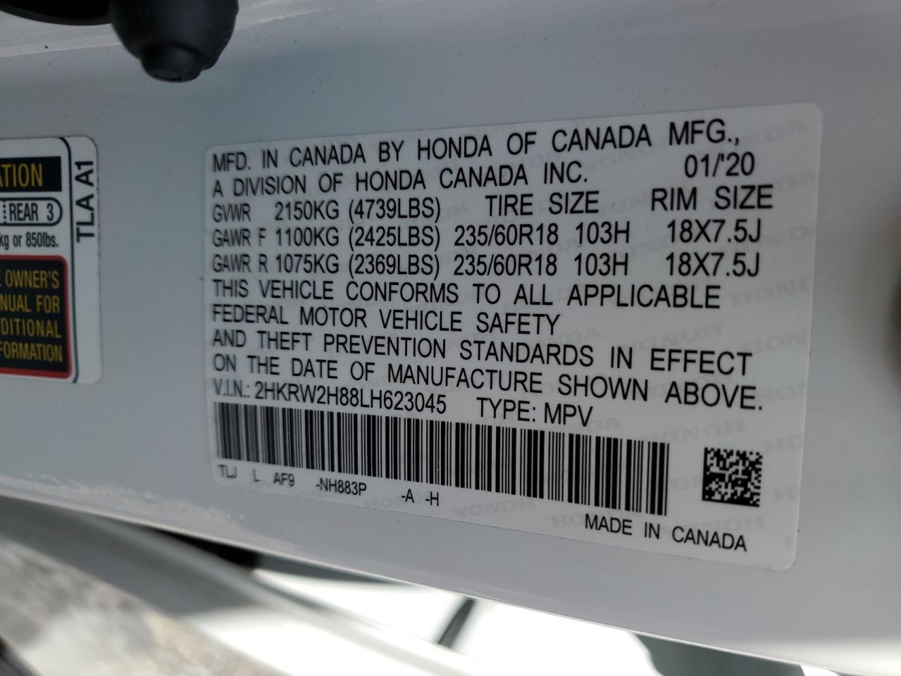 2HKRW2H88LH623045 2020 Honda Cr-V Exl