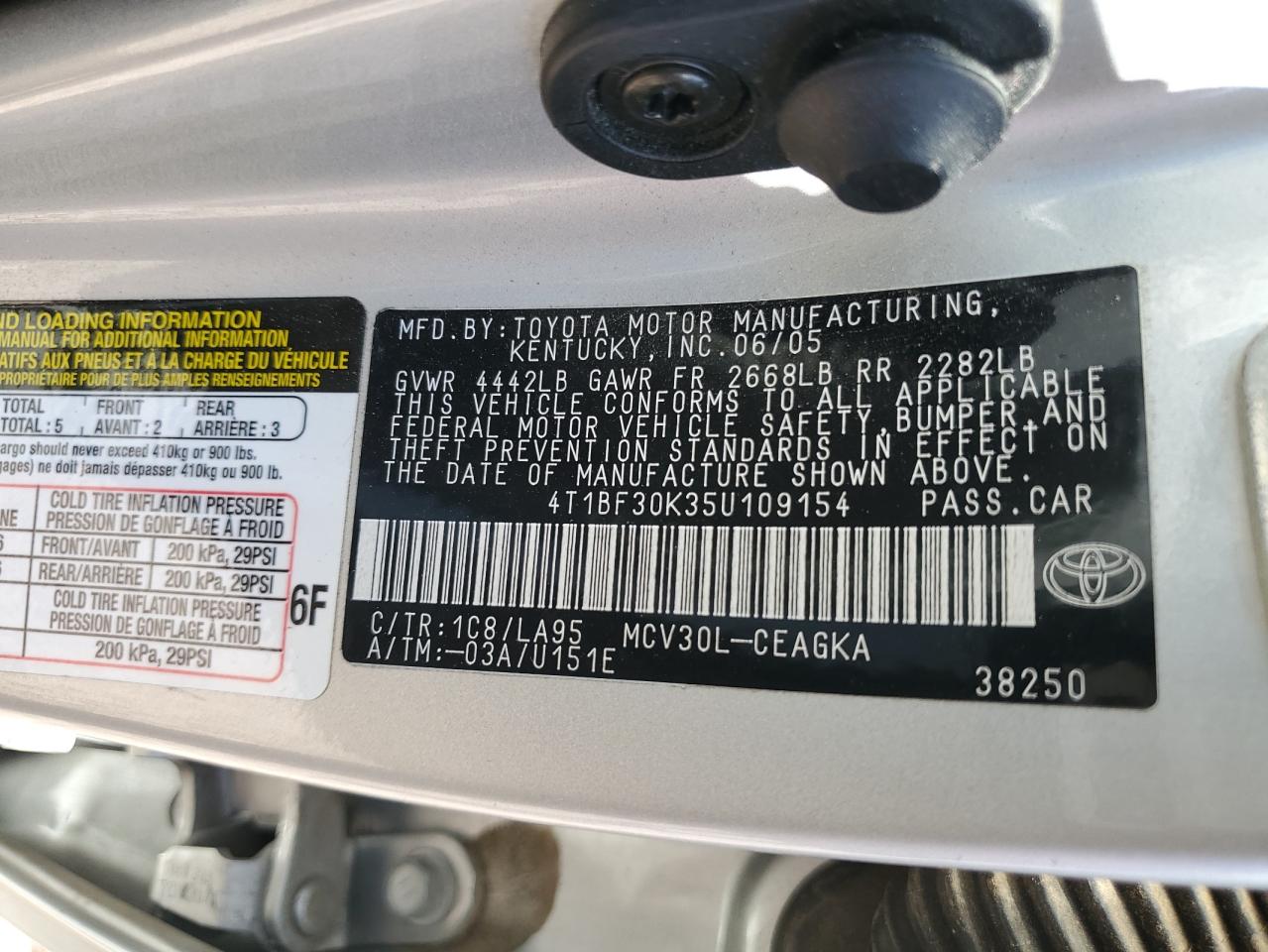 4T1BF30K35U109154 2005 Toyota Camry Le