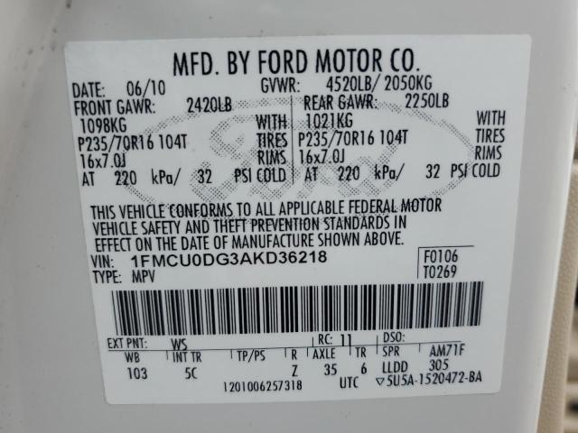 2010 Ford Escape Xlt VIN: 1FMCU0DG3AKD36218 Lot: 55647874