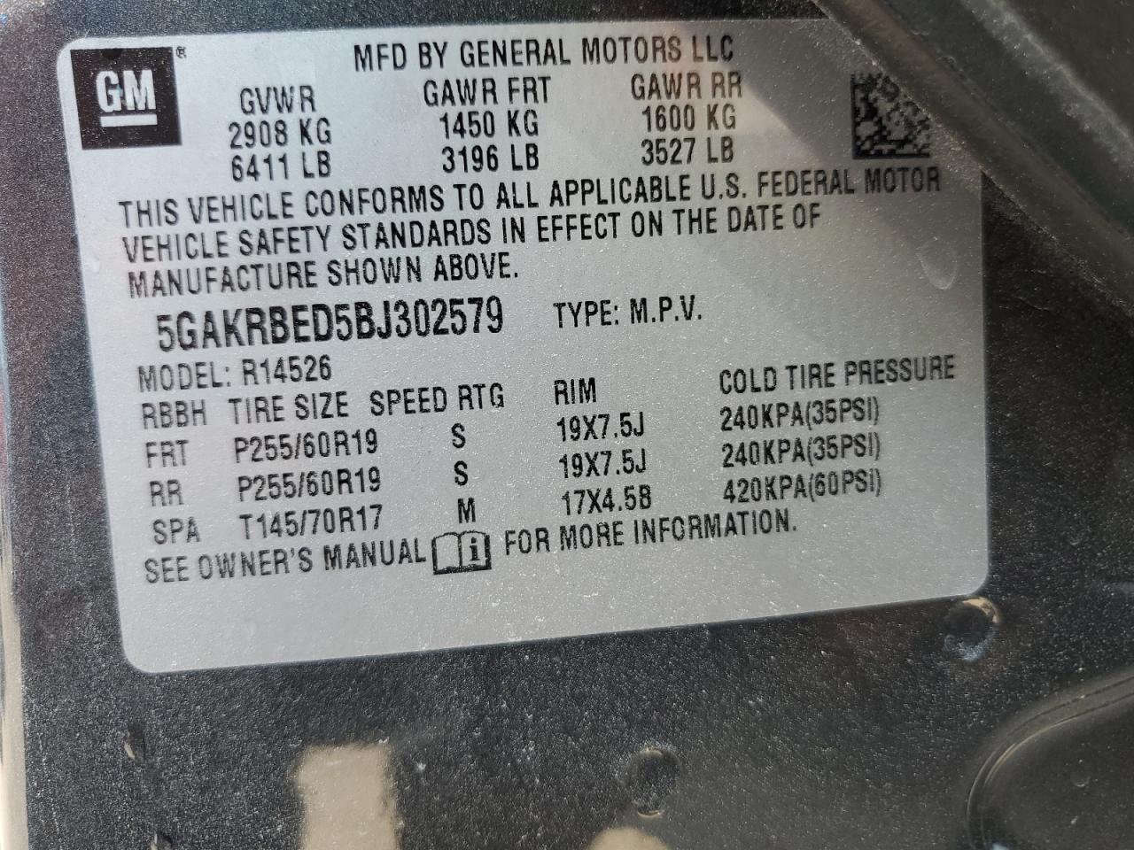 5GAKRBED5BJ302579 2011 Buick Enclave Cxl