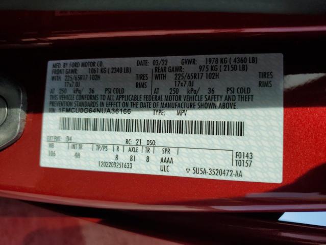 2022 Ford Escape Se VIN: 1FMCU0G64NUA36166 Lot: 57051794