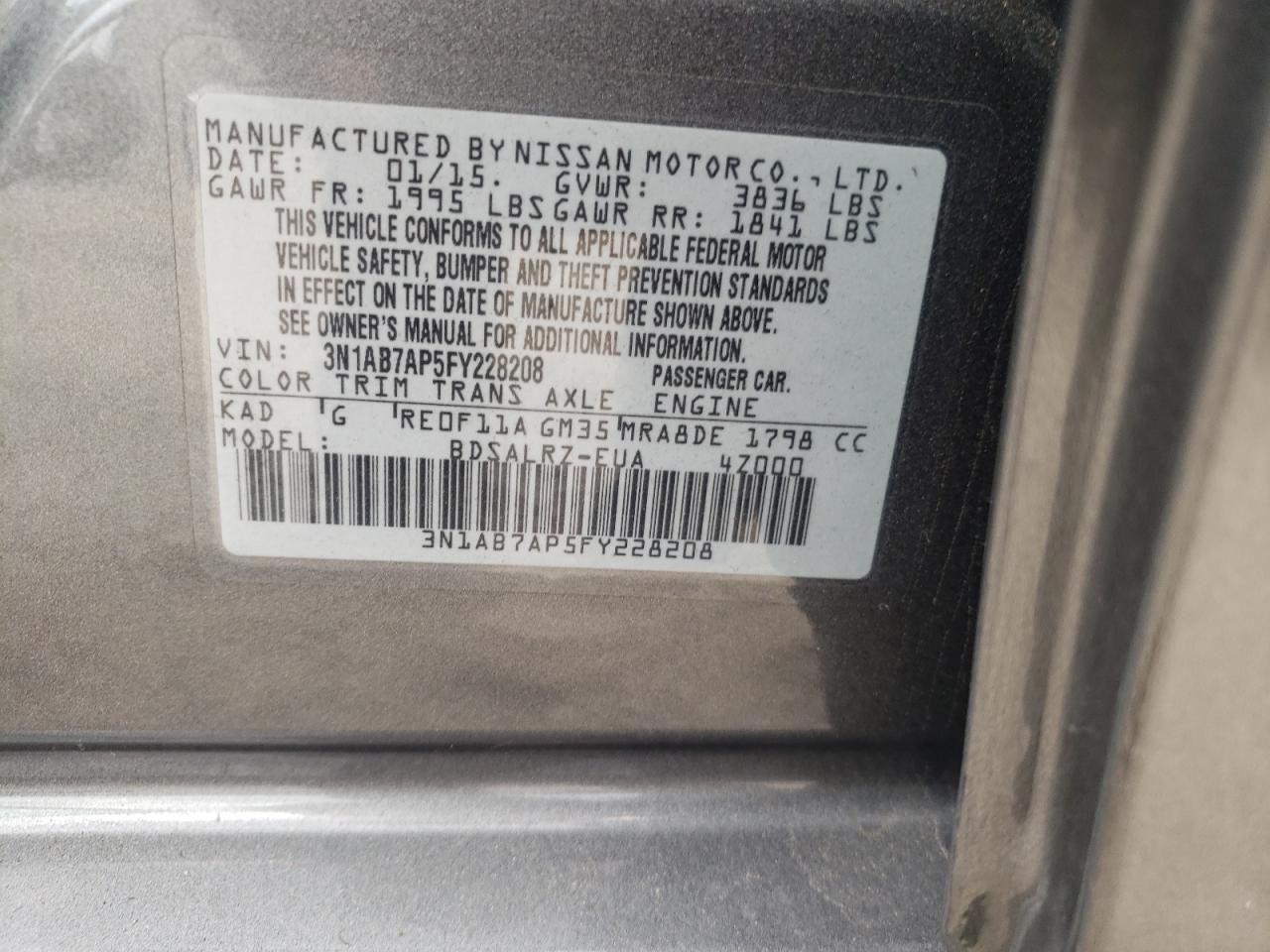 3N1AB7AP5FY228208 2015 Nissan Sentra S
