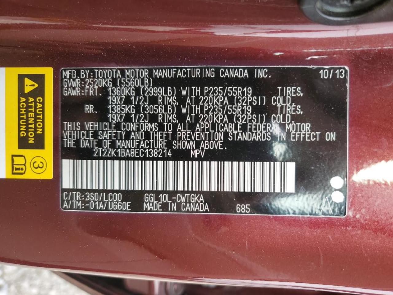 2T2ZK1BA8EC138214 2014 Lexus Rx 350