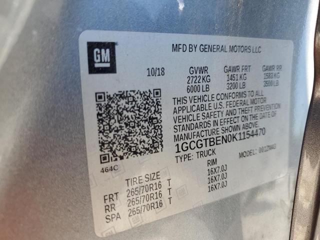 2019 Chevrolet Colorado VIN: 1GCGTBEN0K1154470 Lot: 57308964