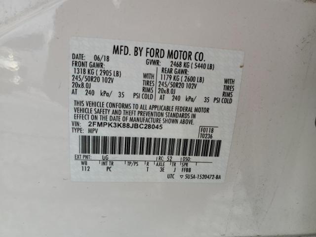 2018 Ford Edge Titanium VIN: 2FMPK3K88JBC28045 Lot: 55863994