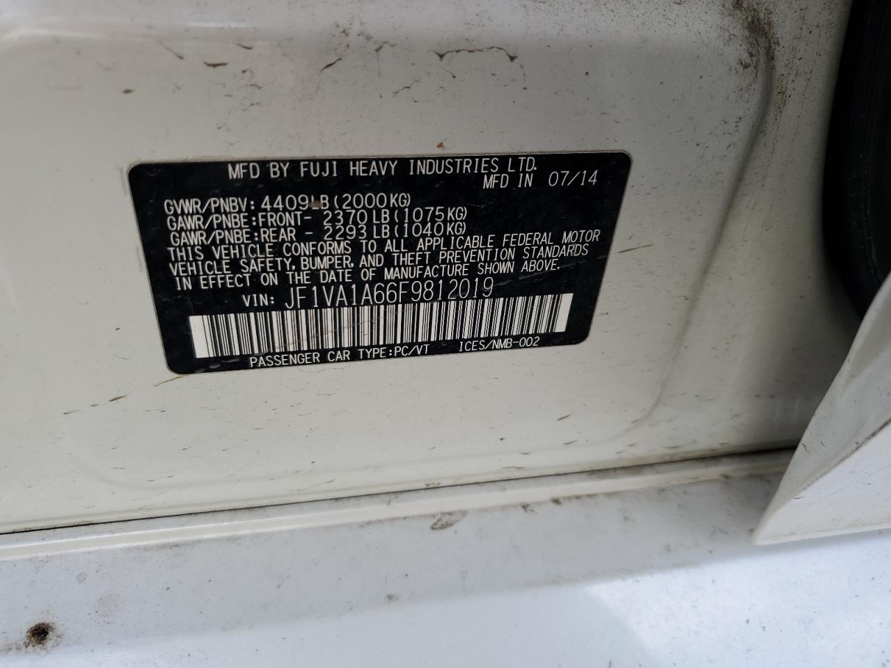 JF1VA1A66F9812019 2015 Subaru Wrx