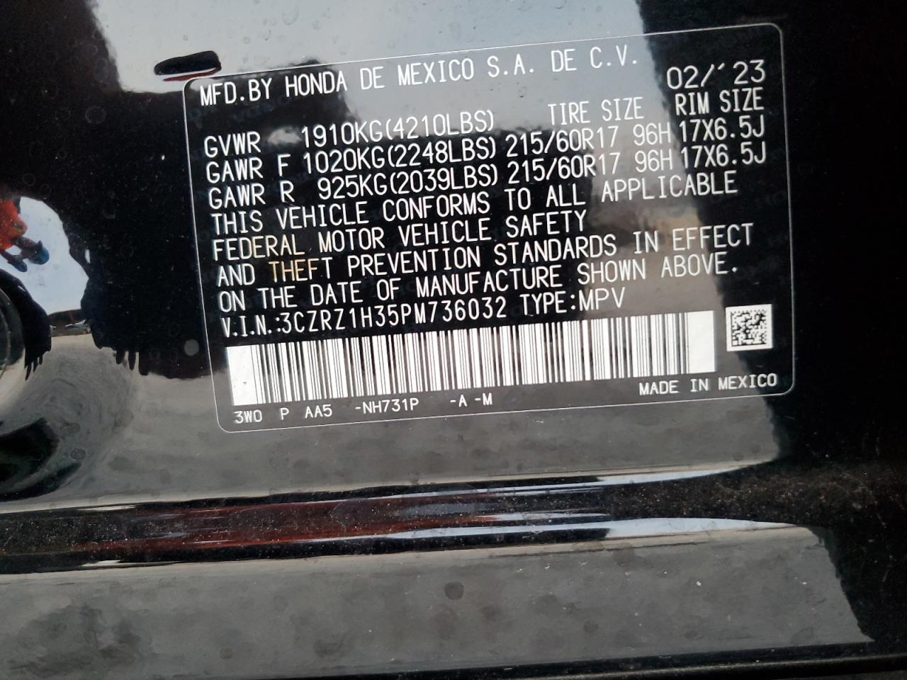 3CZRZ1H35PM736032 2023 Honda Hr-V Lx