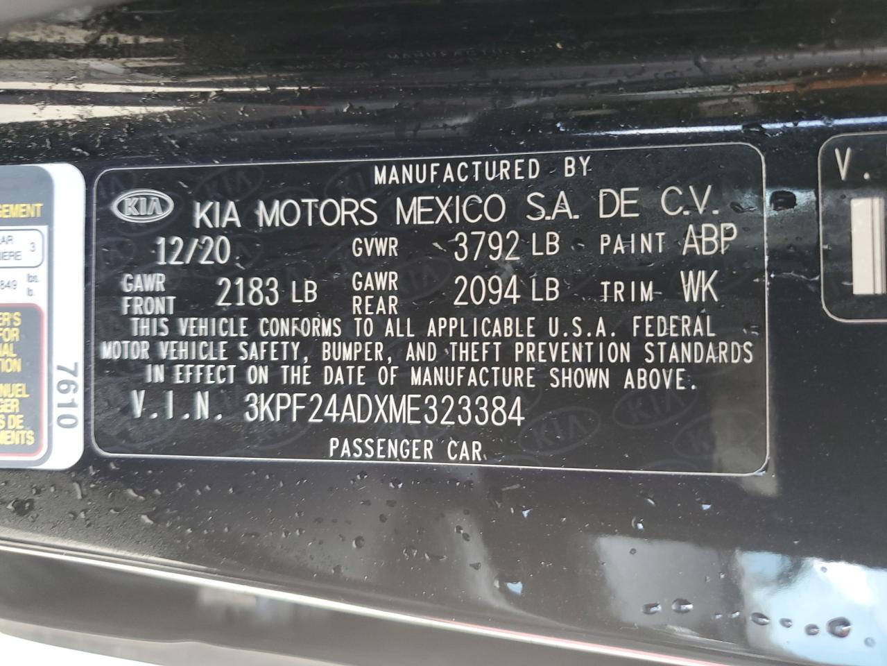 3KPF24ADXME323384 2021 Kia Forte Fe