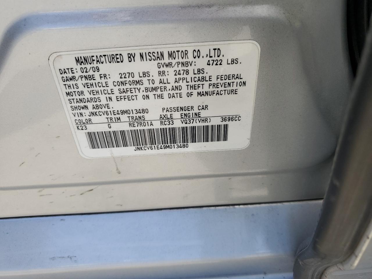 JNKCV61E49M013480 2009 Infiniti G37 Base