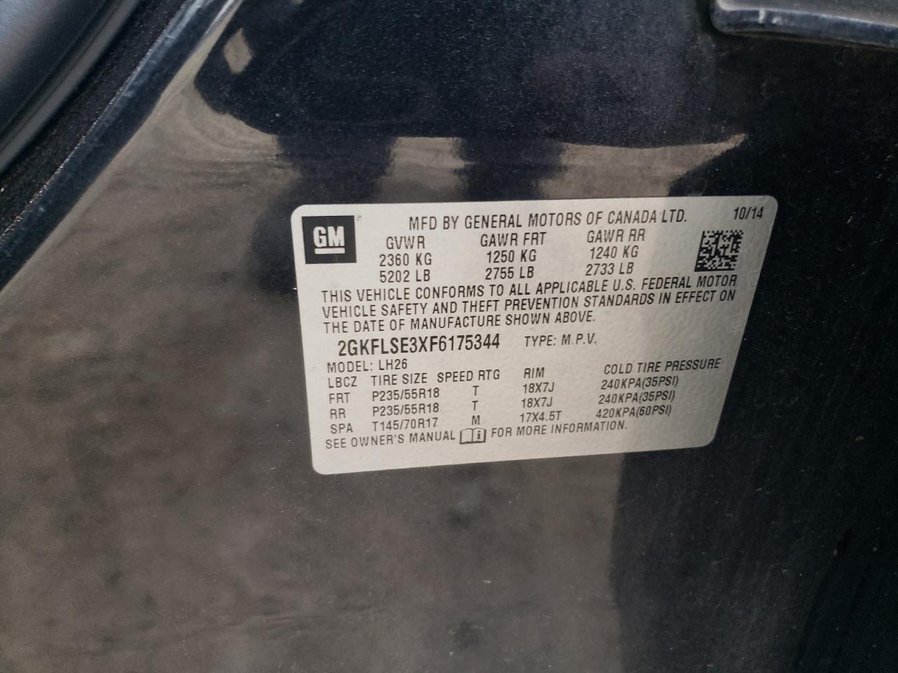 2GKFLSE3XF6175344 2015 GMC Terrain Slt