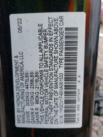 2022 Honda Accord Sport Se VIN: 1HGCV1F46NA061533 Lot: 55514404