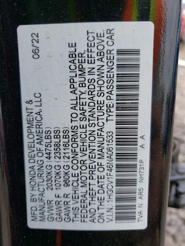 1HGCV1F46NA061533 2022 Honda Accord Sport Se