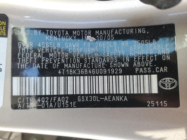 2006 Toyota Avalon Xl VIN: 4T1BK36B46U091929 Lot: 57329864