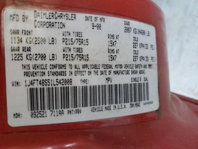 2001 Jeep Cherokee Sport VIN: 1J4FT48S51L542008 Lot: 53790314